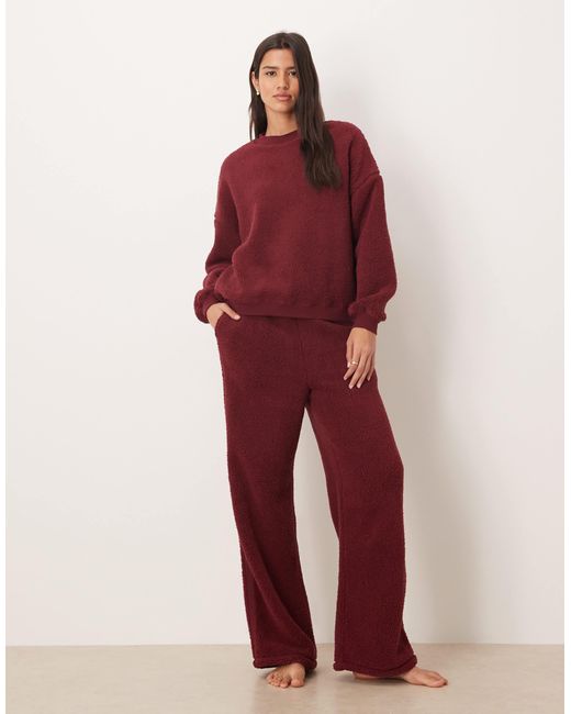ASOS Red Lounge Cuddle Crew Neck Sweat & Wide Leg Trouser Set