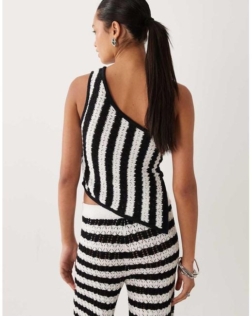 ASOS Black Slub Stripe One Shoulder Top Co-Ord