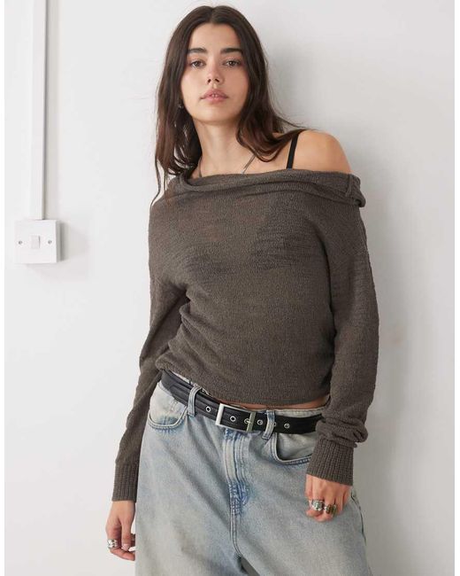 Weekday Gray Slouchy Off Sholder Fine Knit Jumper
