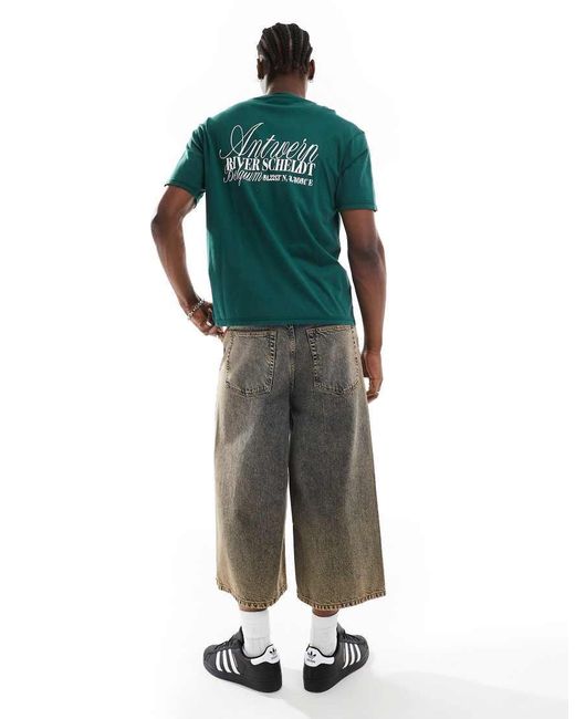 T-Shirt Squadrata Oversize Bosco Con Scritta "Antwerp" di Another Influence in Green da Uomo