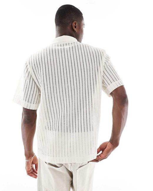 River Island White Boxy Fit Crochet Polo for men