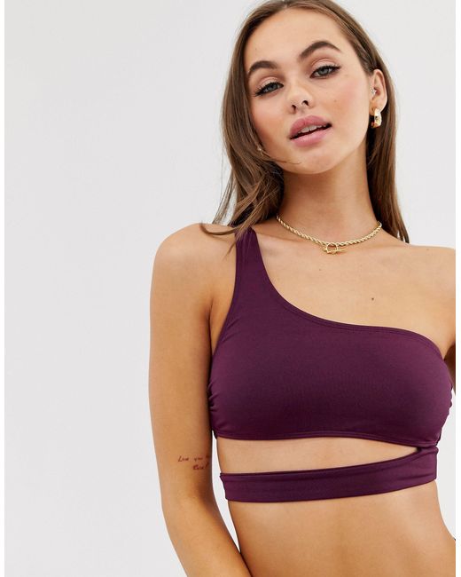 one shoulder cut out bikini