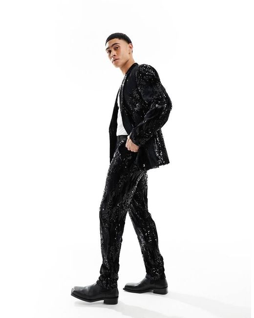 ASOS Black Slim Scattered Sequin Suit Jacket for men