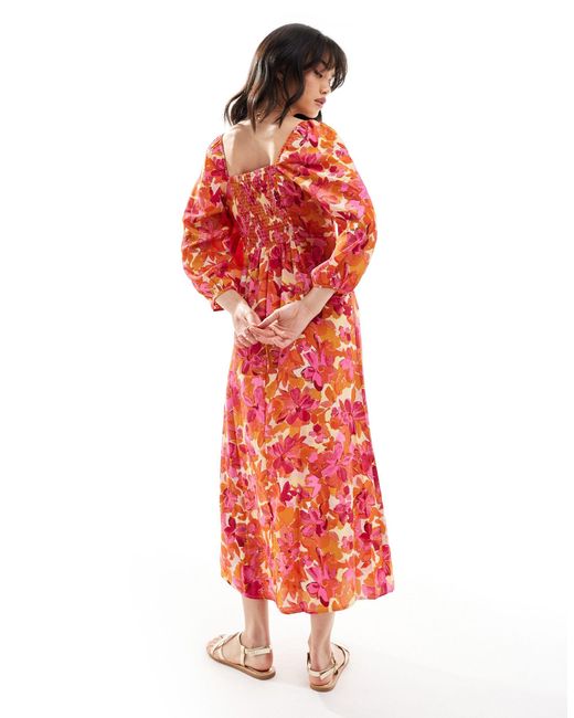 Jdy Red Bell Sleeve Maxi Dress With Front Split