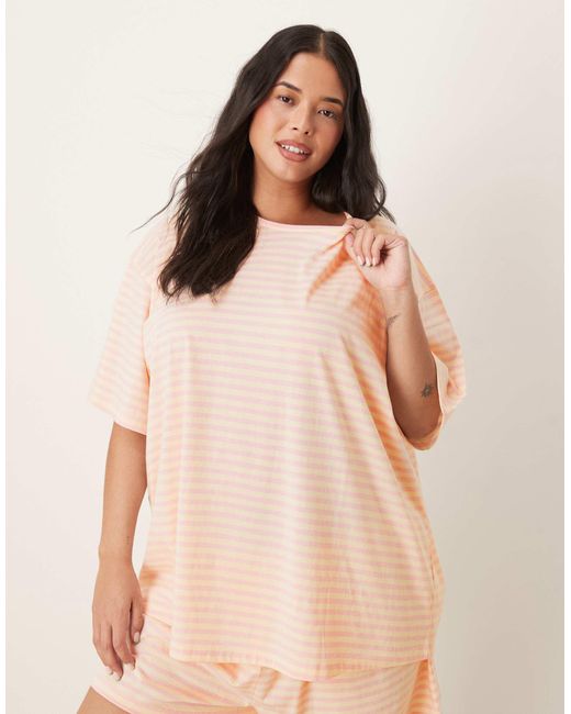 ASOS Natural Asos design curve – mix & match – pyjama-t-shirt mit rosa streifen