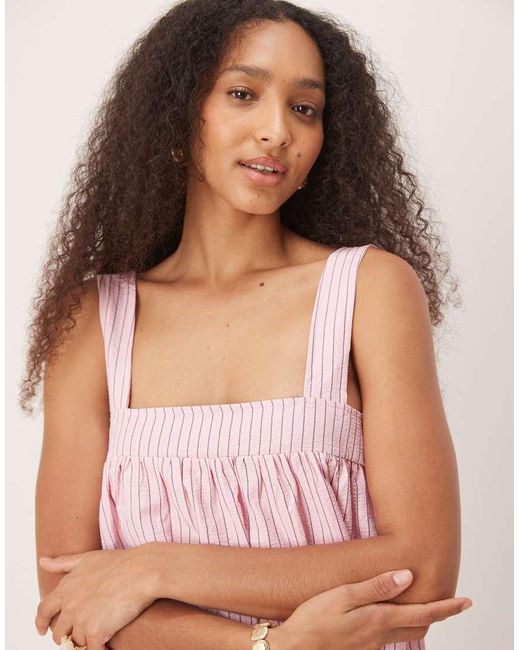 Motel Pink Sasori Striped Mini Smock Dress