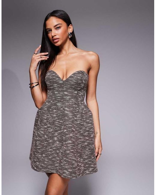 ASOS Gray Bonded Boucle Sweetheart Mini Dress With Structured A-line Skirt