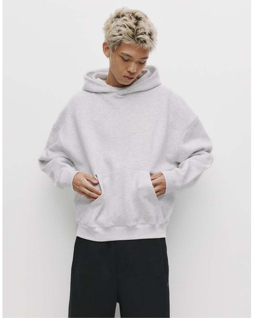 Pull&Bear White Boxy Hoodie for men