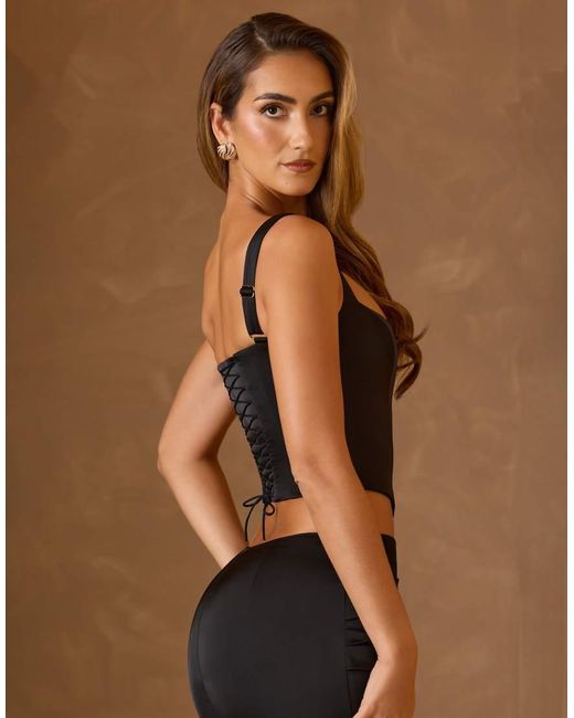 Oh Polly Brown Satin Square Neck Corset Top