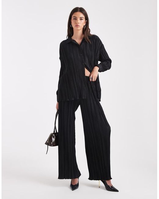 4th & Reckless Blue Plisse Elasticated Waist Wide Leg Trousers Co-Ord