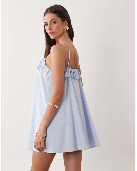 The Frolic Blue Exclusive Cotton Blend Lace Godet Frill Edge Cami Mini Dress