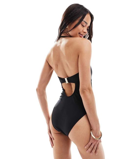 New Look Black Swirl Trim Cut Out Swimsuit