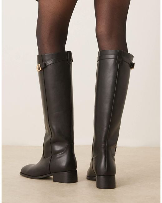 Glamorous Black Riding Knee Boots With Buckle Detail
