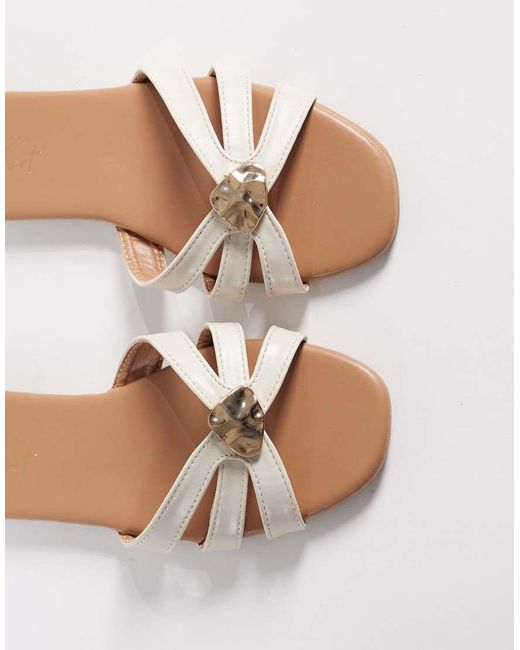 New Look White Cross Strap Metal Detail Sandals