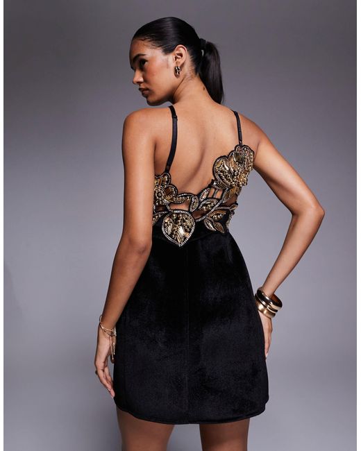 ASOS Blue Velvet Structured Mini Dress With Cutwork Embellishment