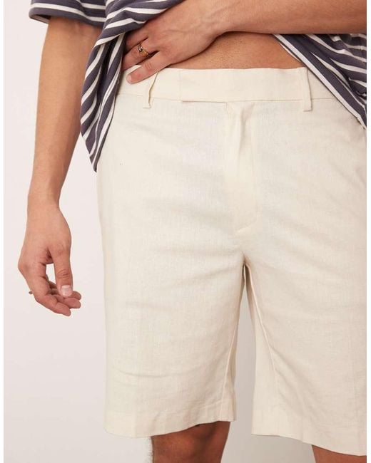 ASOS Nette Short Met Rechte Pijpen Van Linnenmix in het White voor heren