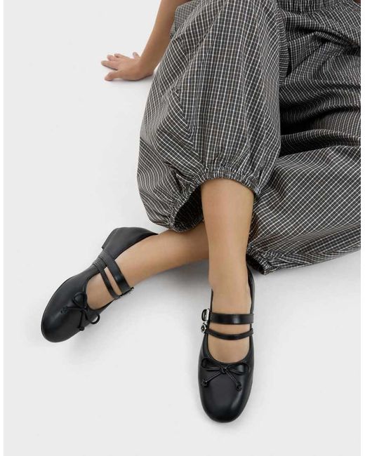 Bershka Gray Buckled Ballerinas