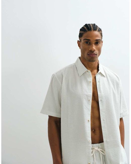 ASOS White Co-Ord Relaxed Seersucker Stripe Shirt for men