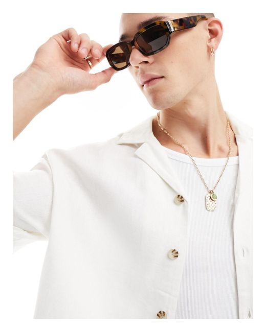 ADPT White Oversized Linen Mix Revere Collar for men
