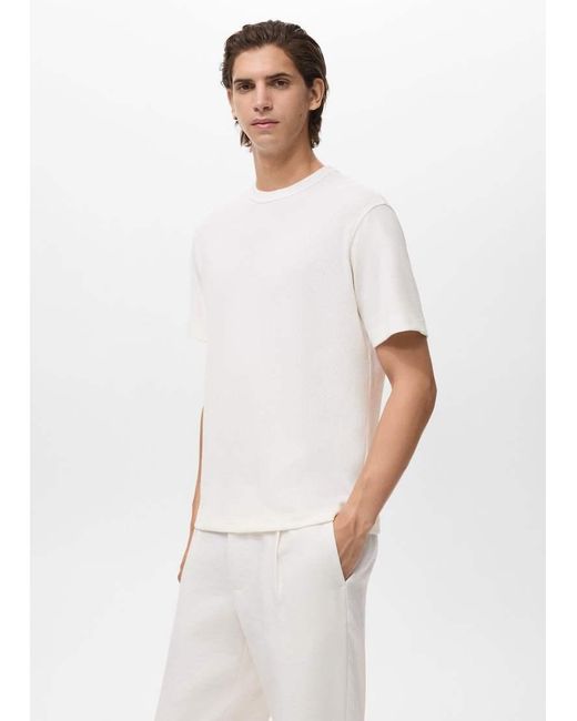 Mango White Cotton Mix Fine Knitted T-Shirt for men