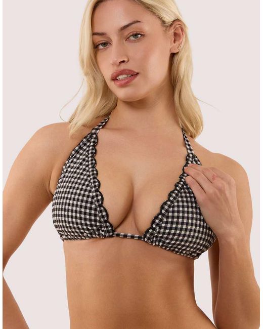 Peek & Beau Black Margot Gingham Scallop Trim Triangle Bikini Top