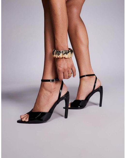 Public Desire Black Public Desire Caught On Wide Fit Tie Leg Heeled Sandals