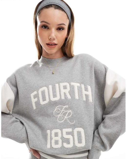 4th & Reckless Gray X Felicia Wedin Apres Ski Fourth 1850 Logo Knit Contrast Sleeve Jumper Co-ord