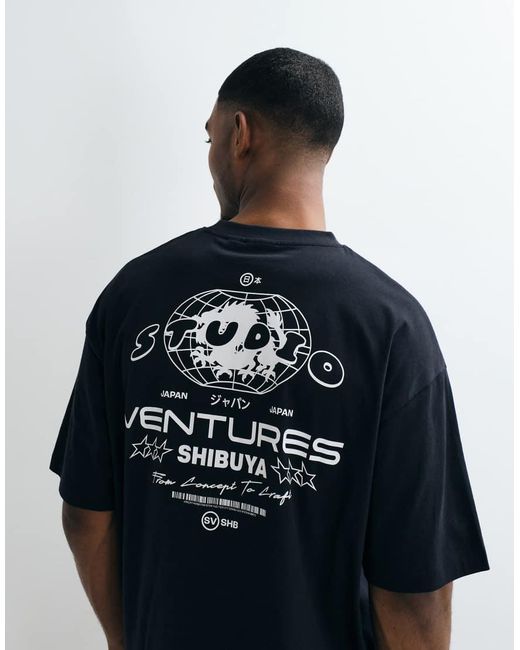 ASOS Blue Oversized T-Shirt With Text Graphic for men