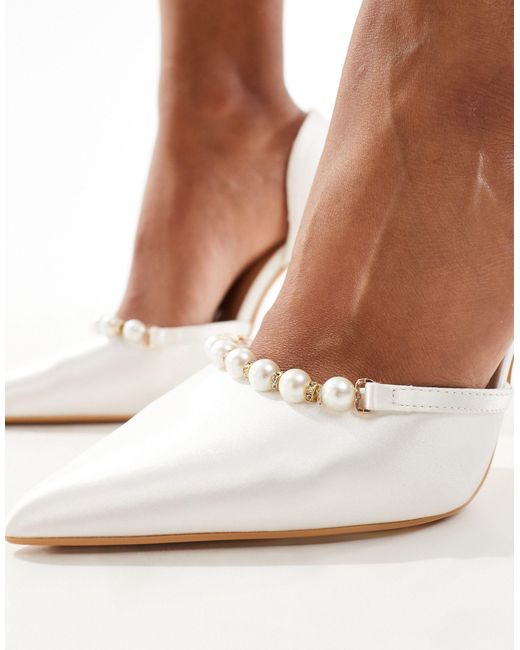 Truffle Collection White Wide Fit Bridal High Heel Embellished Court Shoe