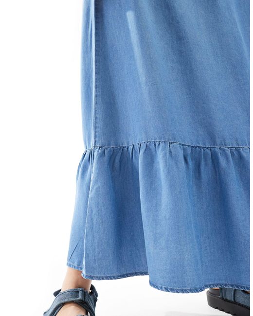 Falda larga azul denim medio escalonada Vero Moda de color Blue