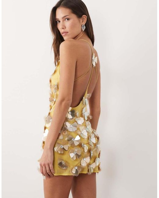 ASOS Natural 3d Floral Sequin Cami Mini Dress