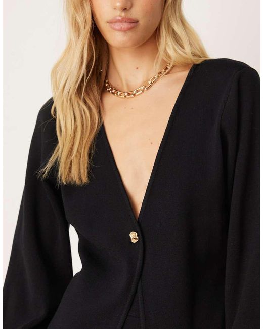 Vila Black Waist Detail Knitted Cardigan Co-ord With Gold Hammered Buttons