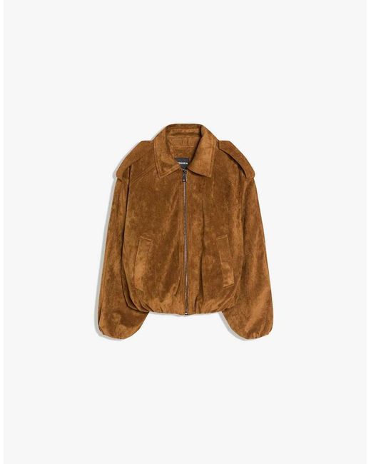 Bershka Gray Balloon Faux Suede Jacket