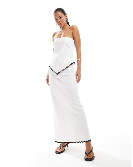 4th & Reckless Katoenen Maxi Rok Met Linnenlook En Contrasterende Zigzag-Rand in het White