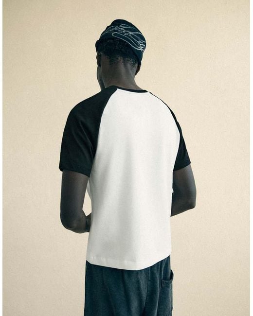 Bershka Natural Short Sleeve Raglan Print T-Shirt for men