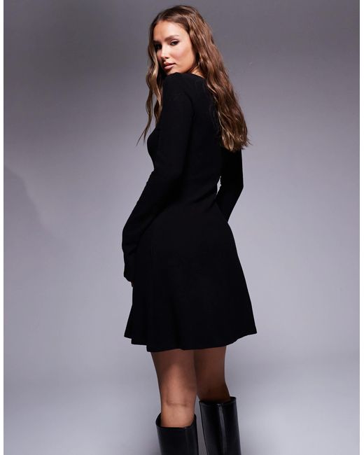 ASOS Black – langärmliges, ausgestelltes minikleid