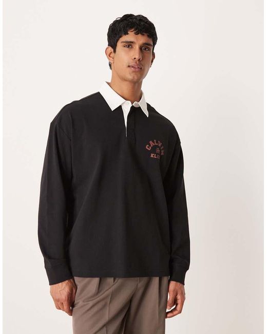 Calvin Klein Black Contrast Collar Rugby Shirt for men