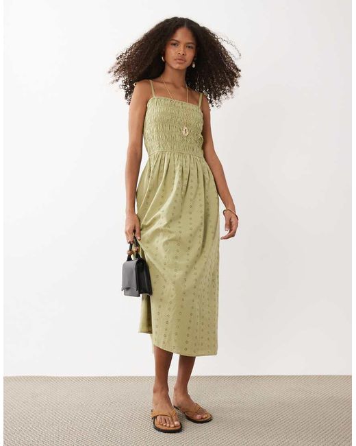 Miss Selfridge Green Strappy Broderie Maxi Dress
