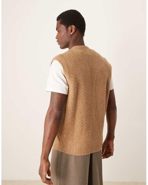 ASOS Ruimvallende Gebreide Tanktop Met Kabels, Patchwork En Knoopsluiting in het Natural voor heren