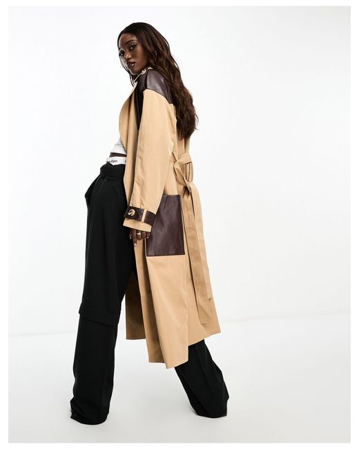 4th & Reckless Black Trench Coat With Faux Leather Pannelling
