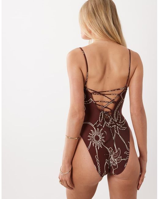ASOS Brown Logan Square Neck Swimsuit