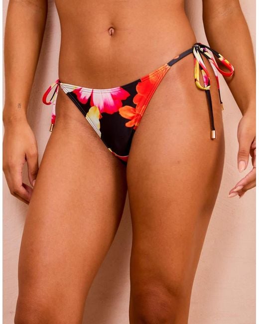 Wolf & Whistle Orange Fuller Bust X Georgia Bayliss Abstract Floral Tiesie Bikini Bottom