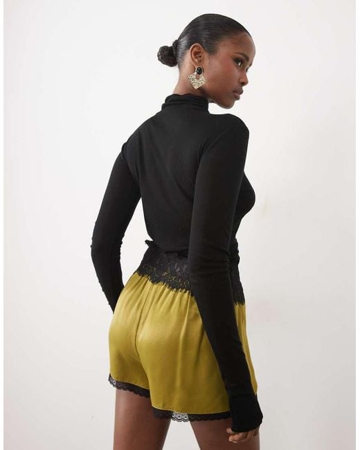 Noughts & Kisses Black Tala Wool Feel Sheer Mesh High Neck Lace Eyelash Trim Top