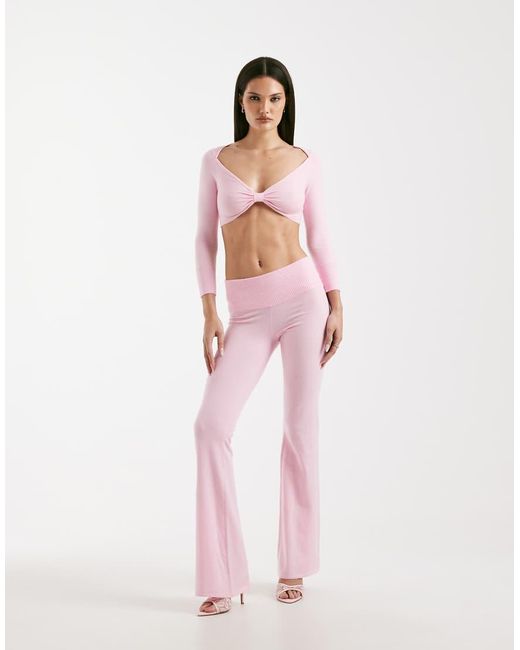 I.AM.GIA Pink Morgana Super Soft Fine Knit Bow Front Long Sleeve Crop Top