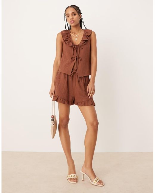 Top Chocolate Con Detalle De Lazada Y Volante De Gasa Tina De (Parte De Un Conjunto) Nobody's Child de color Brown