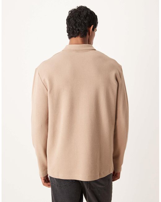ASOS – langärmliges relaxed-fit-polohemd in Natural für Herren
