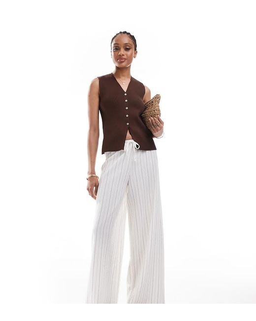 Stradivarius White Tall Linen Look Wide Leg Trouser