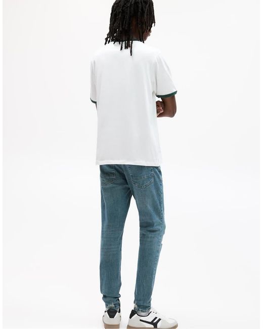 Pull&Bear Blue Ripped Skinny Jeans for men