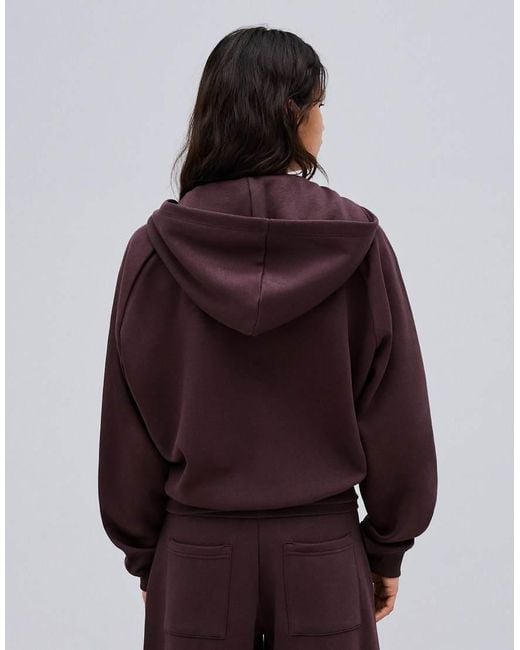 Bershka Brown Zip-up Plush Hooded Jacket