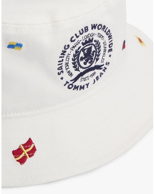 Tommy Hilfiger White Multi Flag Embroidery Bucket Hat for men